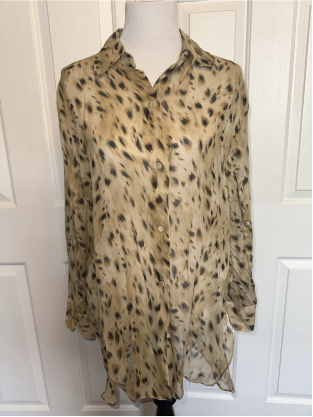 Zara NWT Semi Sheer Animal Print Oversized Shirt Blouse Indie Sleaze Size M